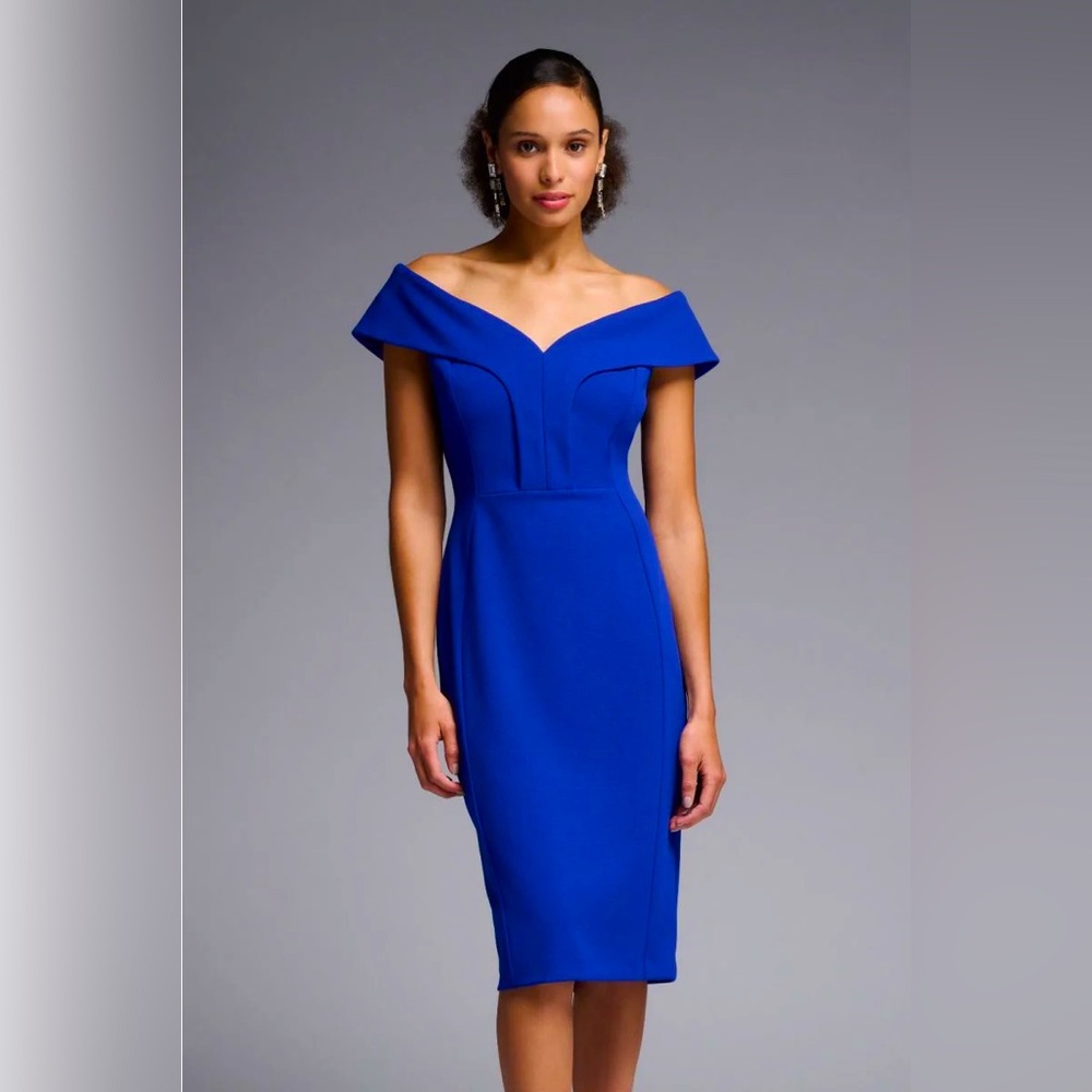 JOSEPH RIBKOFF Royal Sapphire Scuba Crepe Dress 12